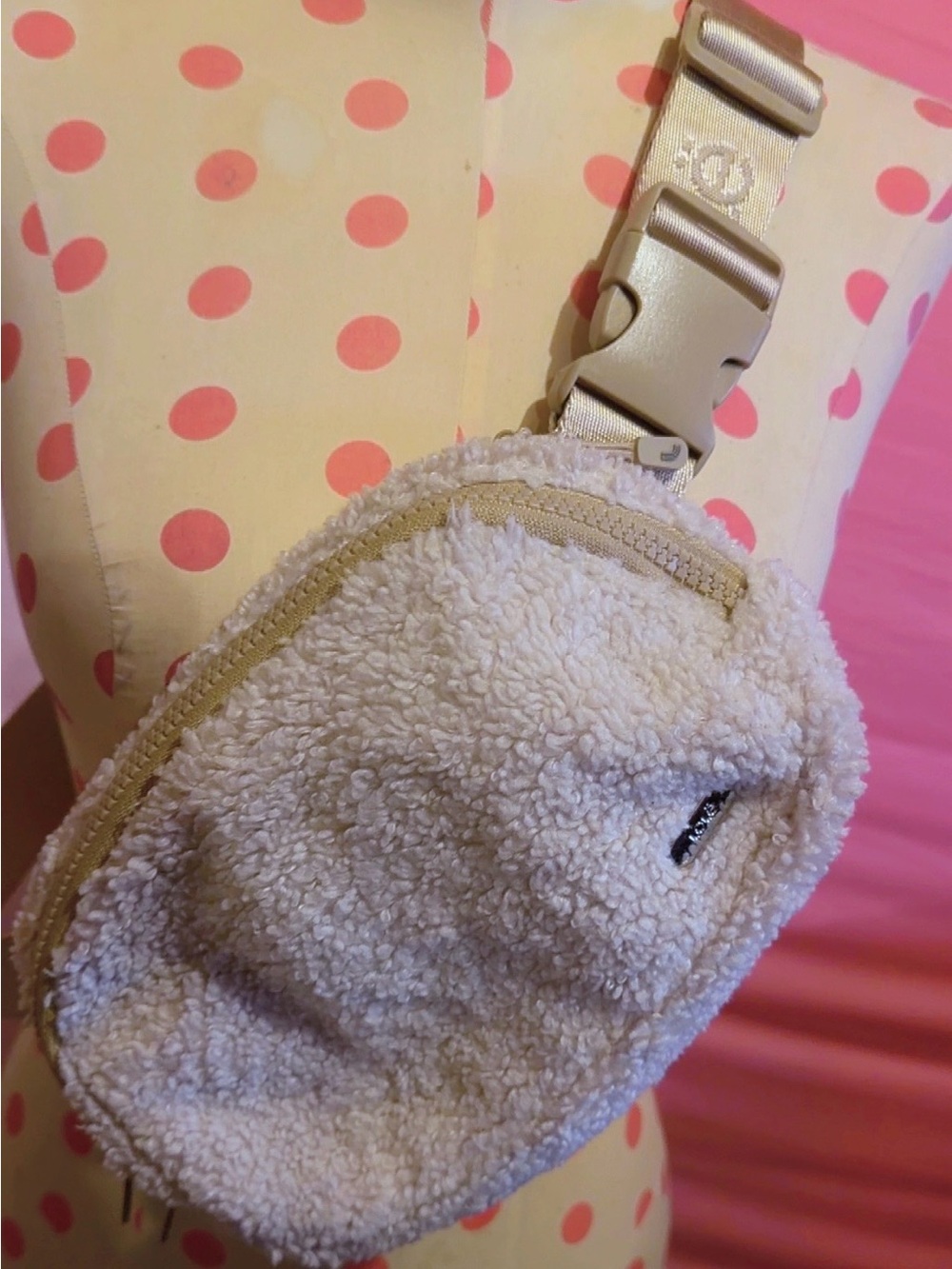 Sherpani Cream Sherpa Fleece Crossbody Sling Bag Tan Adjustable Strap